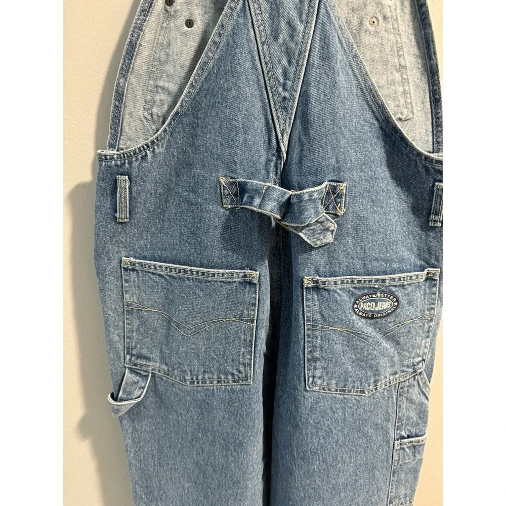 VINTAGE PACO Jeans Bib Overalls Wide leg BLUE DENIM Boyfriend SKATER Tag Size‎ S